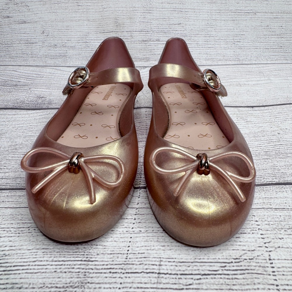 Mini Melissa Ultragirl Rose Gold size 12 Metallic Bow Jelly Mary Jane Shoes Kids